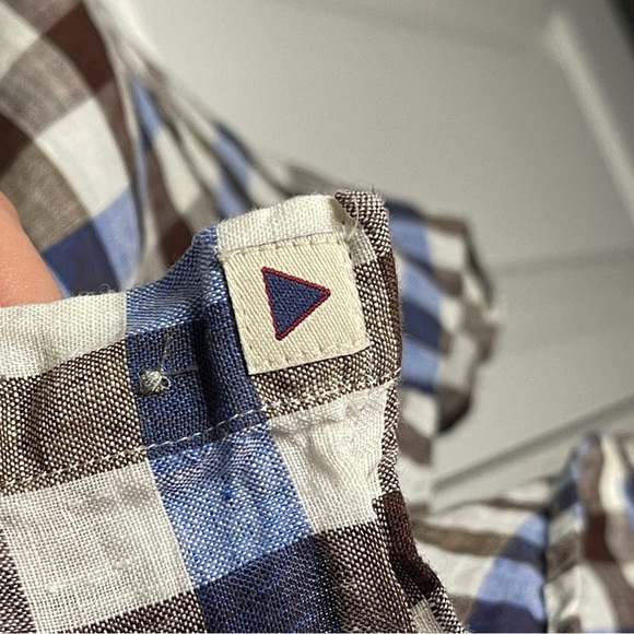 Haupt Linen Blue Brown Checked Button Up Size XL 17 1/2 Long Sleeve Mens Germany - Picture 3 of 9